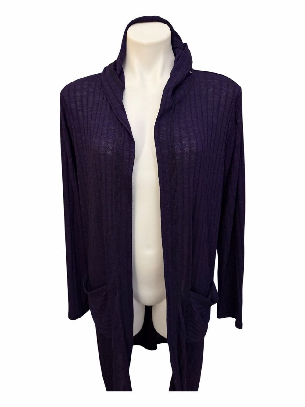 Zenergy by Chico’s Open-Front Long Ribbed Cardigan Sweater in Deep Purple